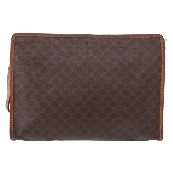 CELINE Macadam Canvas Clutch Bag PVC Leather Brown Gold Auth bs31209
